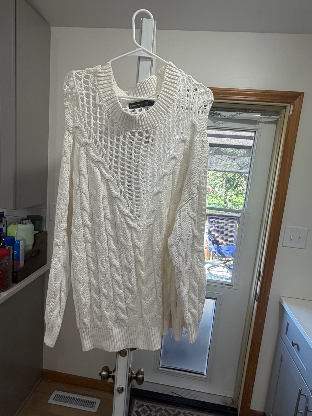 Fashion to Figure Ivory Open-Stitch Cable Knit Sweater